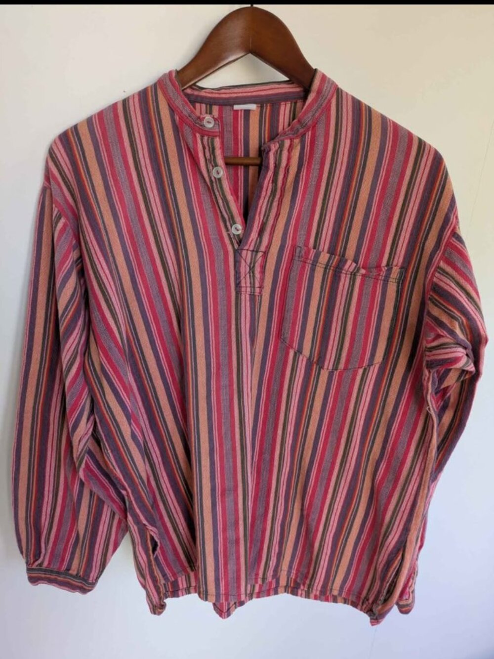 Striped 3/4 sleeve button top